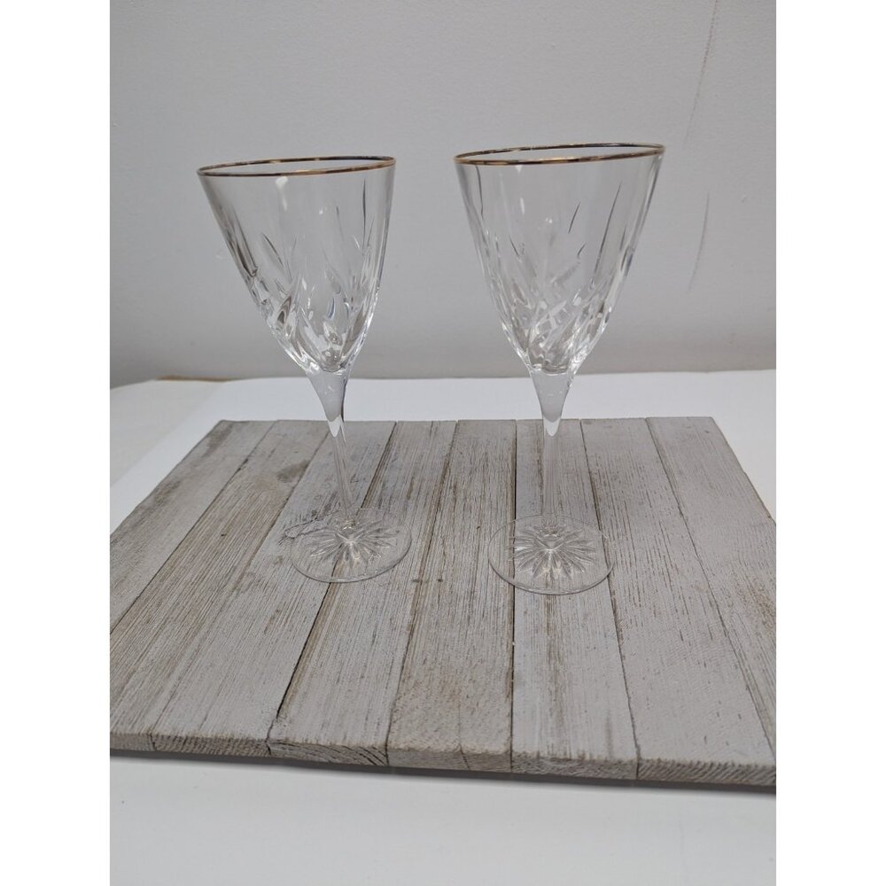 Set Of 2 Cristal D'Arques Cassandra Gold Water Tea Goblet Crystal Glasses 8 1/4"
